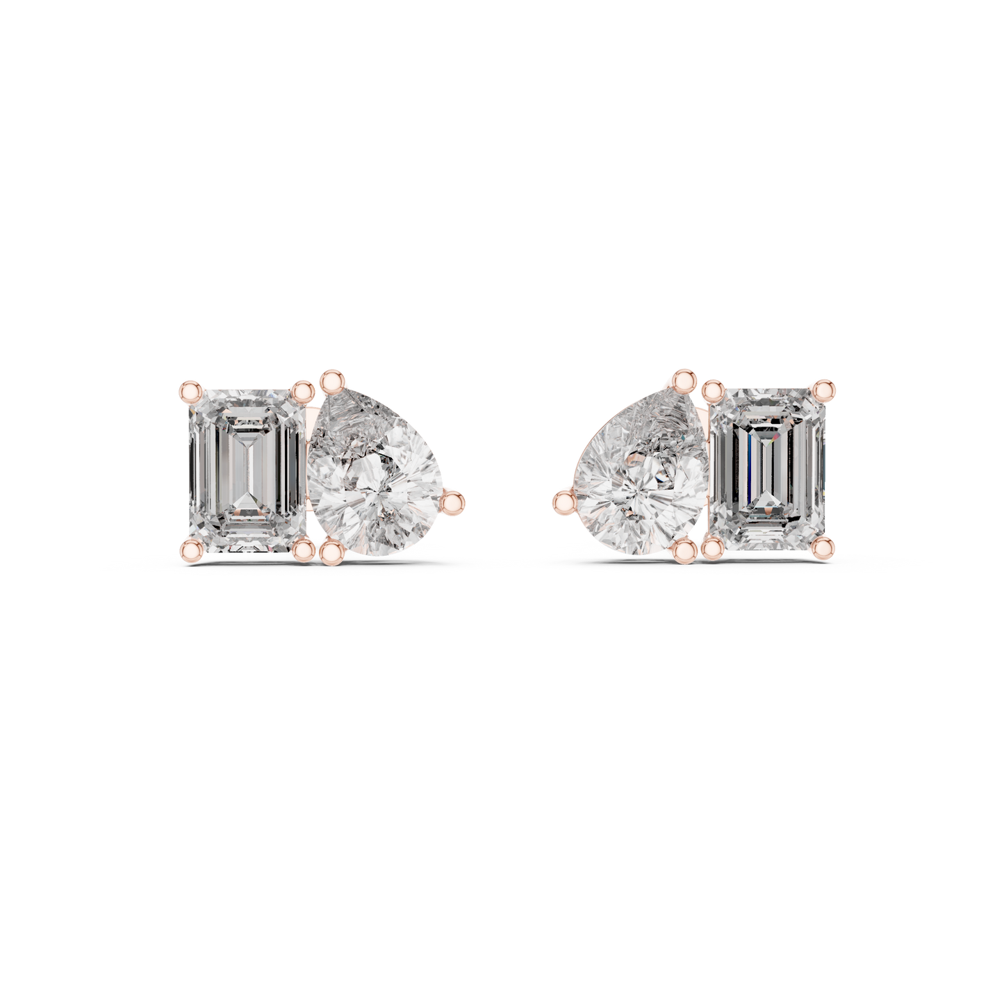 emerald-and-pear-cut-diamond-stud-earrings