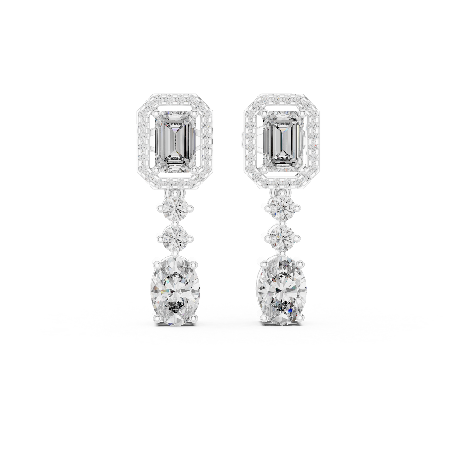 emerald cut diamond dangle earrings