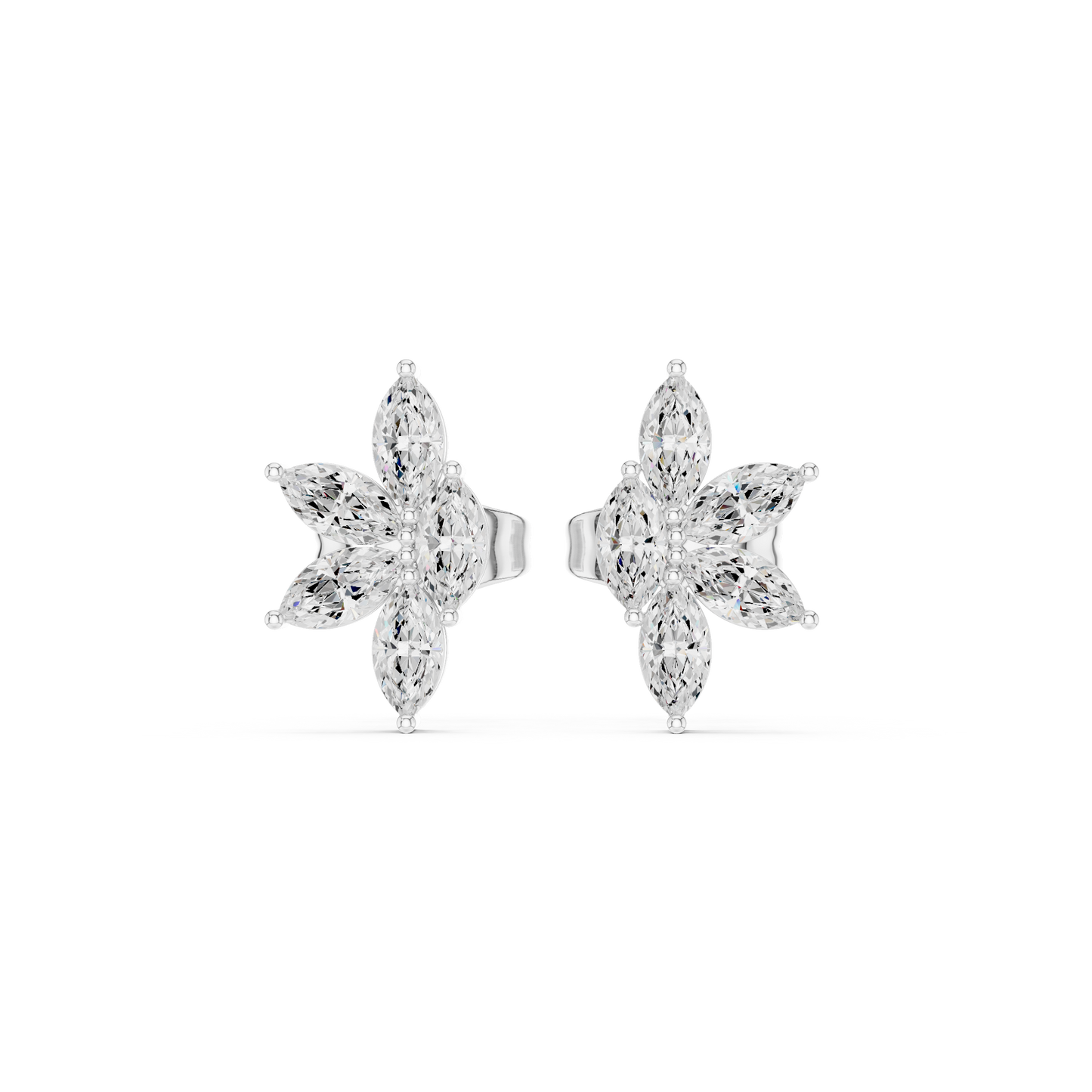 Handcrafted butterfly cluster earrings with marquise lab grown diamonds set in solid gold for luxurious everyday fine jewelry and bridal fashion.