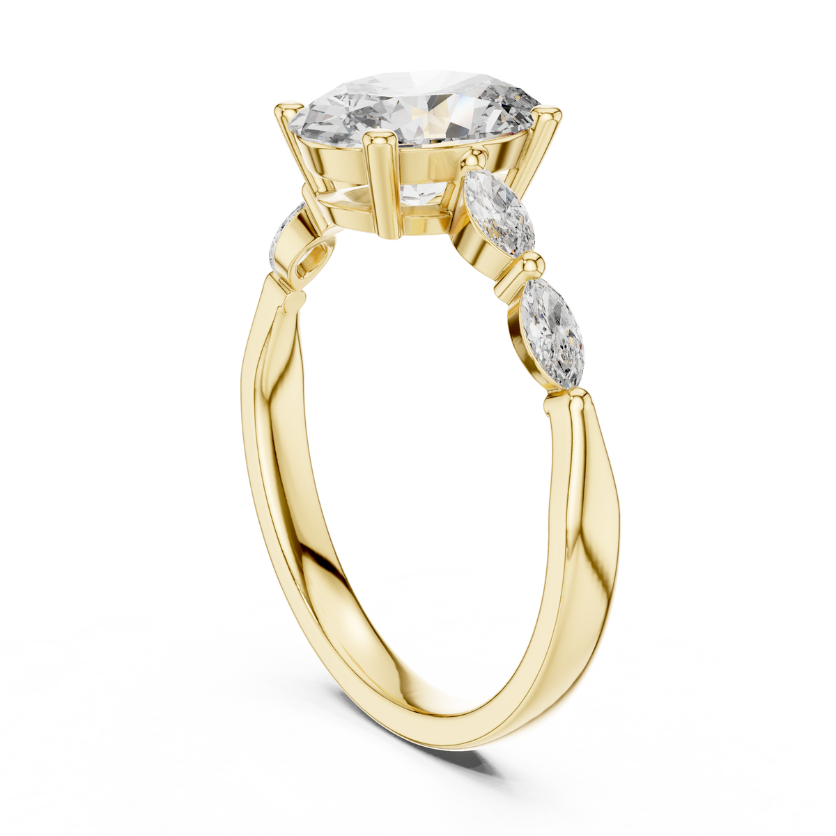 natural studio light view of the diamond ring against a neutral background emphasizing the premium finish and the 14K solid gold construction

