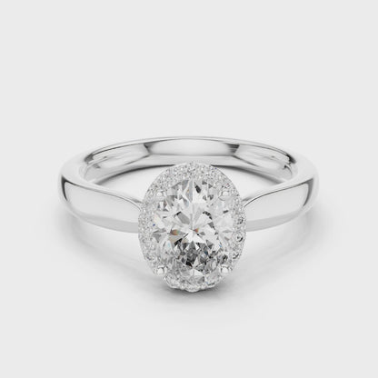 0.70Ct Oval Halo Engagement Ring – Twist Shank Band, Lab-Grown Diamond, Dainty Gold Proposal Ring
