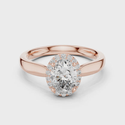 0.70Ct Oval Halo Engagement Ring – Twist Shank Band, Lab-Grown Diamond, Dainty Gold Proposal Ring