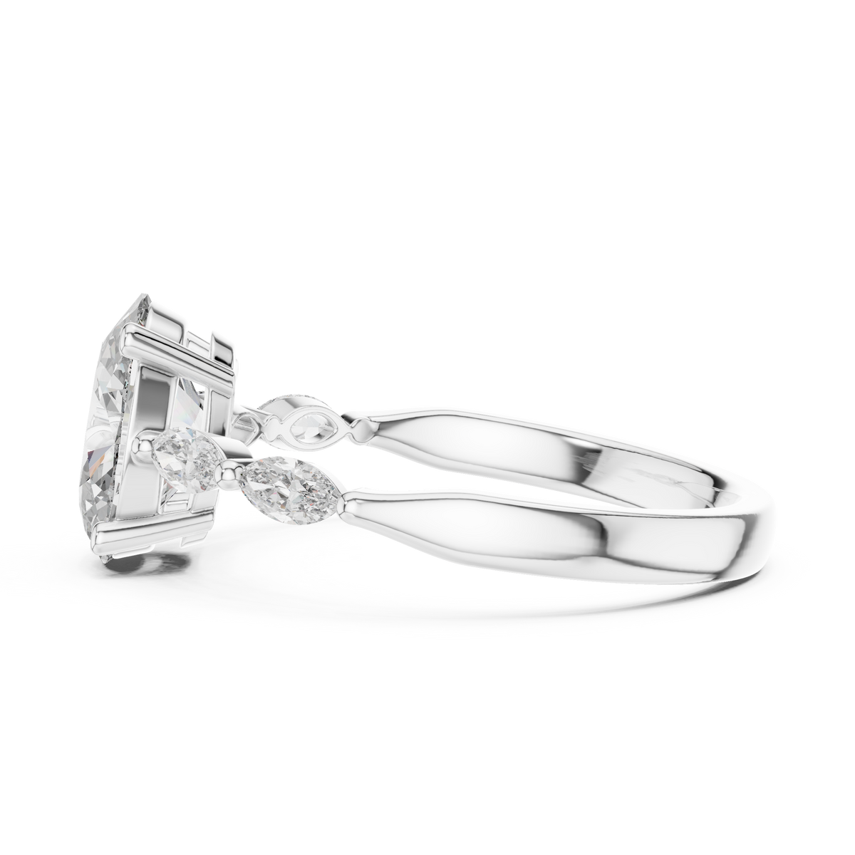 stacked with a simple wedding band to demonstrate how this unique engagement ring fits perfectly with other jewelry pieces in a bridal set

