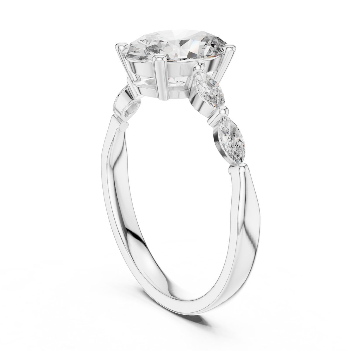 sunlight sparkle reflection photo of the lab grown diamond ring showing the fire and brilliance of the oval cut stone in natural light


